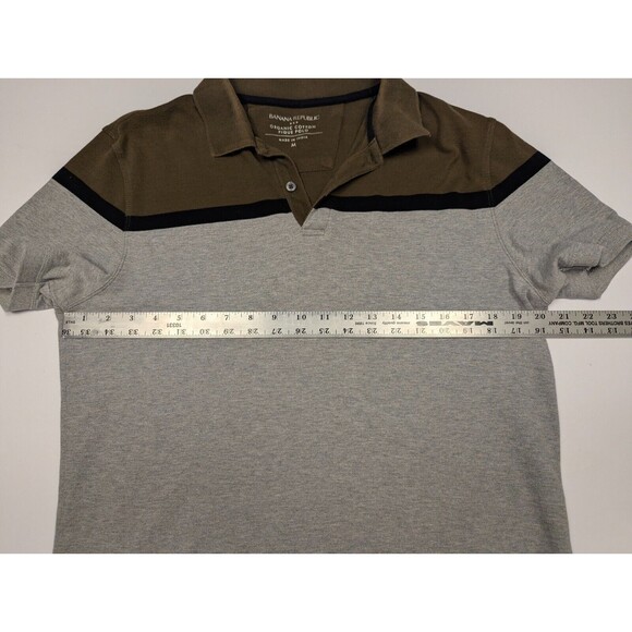 Banana Republic Oraganic Cotton Pique Polo Mens Medium Gray Olive Green - Picture 10 of 12